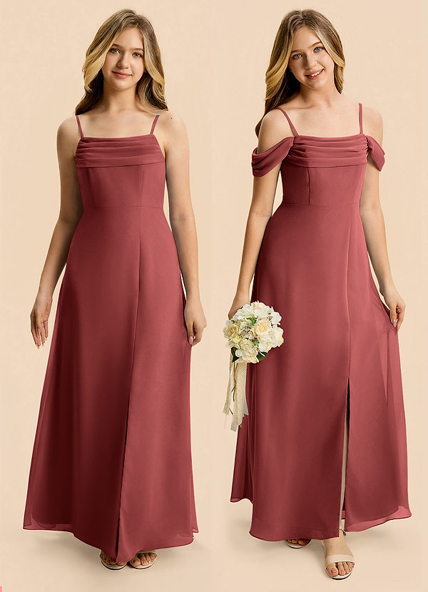 Azazie Lilly Junior Terracotta A-Line Pleated Chiffon Dress image1