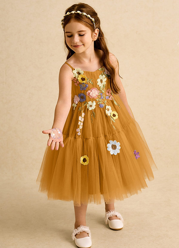 Azazie Osea Sukienki dla dziewczynek sypiących kwiaty Suknia balowa Pofałdowany Tiul Długość do kolan Sukienka image1