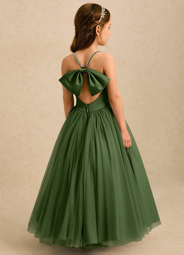 Azazie Aurora Abiti da Damigella Bambina Abito A-Line in Tulle Fiocco Oliva image1