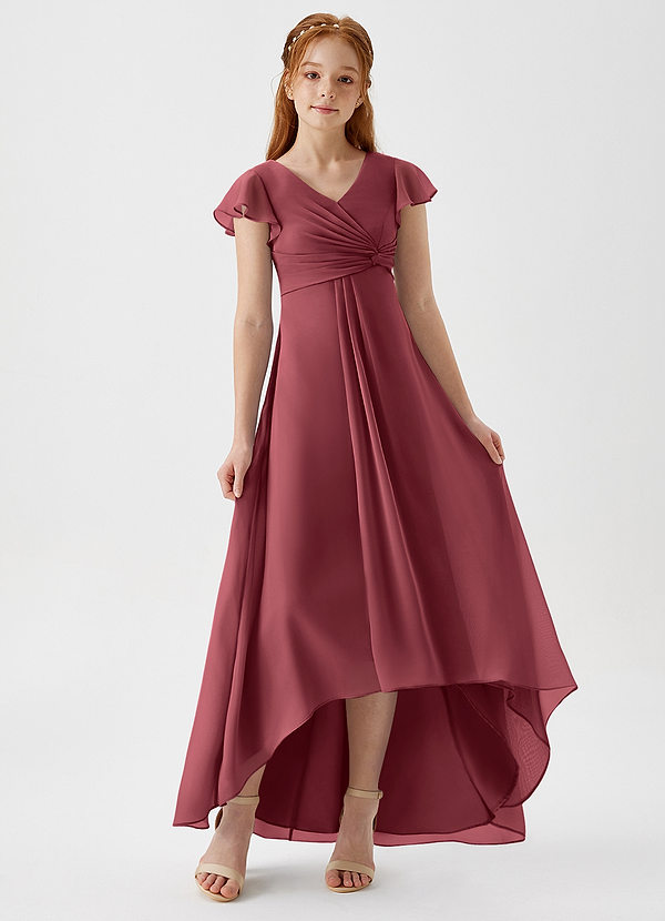 Azazie Breanne Junior Vestido de Merlot de Gasa de Corte En A image1