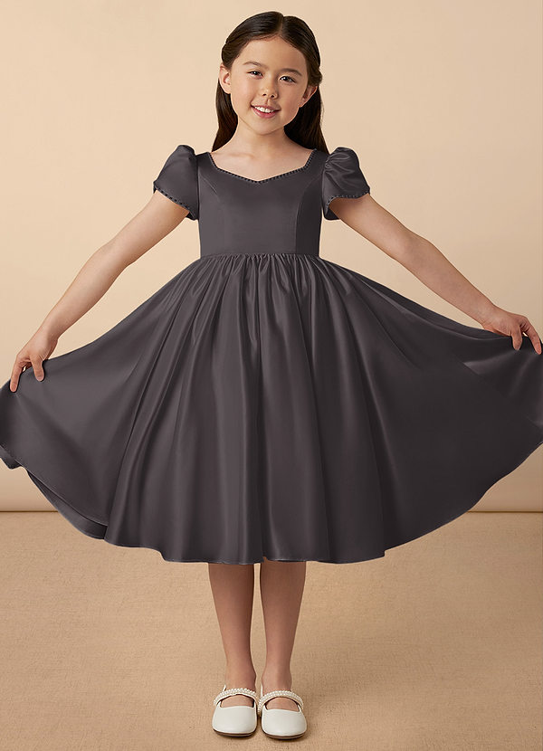 Azazie Juno Flower Girl Dresses Steel Grey A-Line Sweetheart Neckline Matte Satin Dress image1