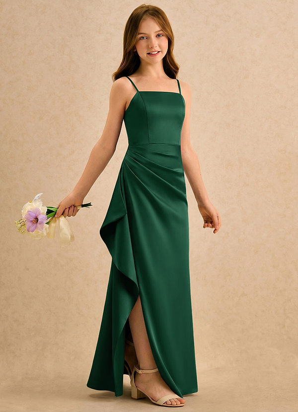 Azazie Cannoli Girls Formal Sukienki dla dziewczynek sypiących kwiaty Linia A Pofałdowany Satyna elastyczna Długość podłogi Sukienka image1
