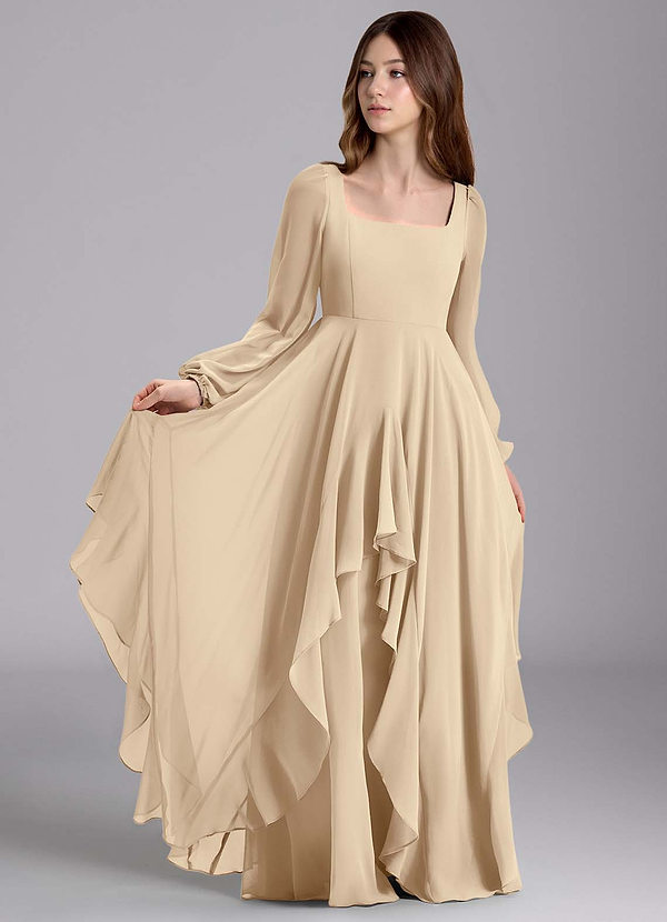 Azazie Clara Junior Jurk van Chiffon met A-Lijn Blouson Champagne image1