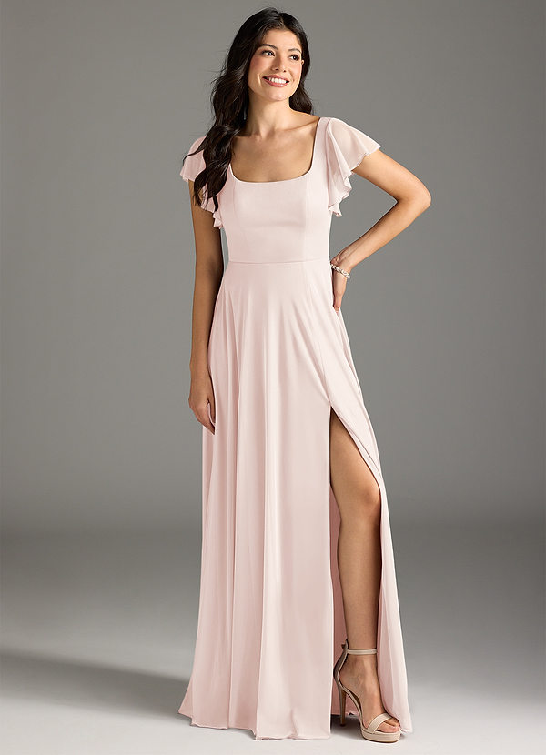 Azazie Bondi Bridesmaid Dresses Rose Petal A-Line Ruched Mesh Dress image1