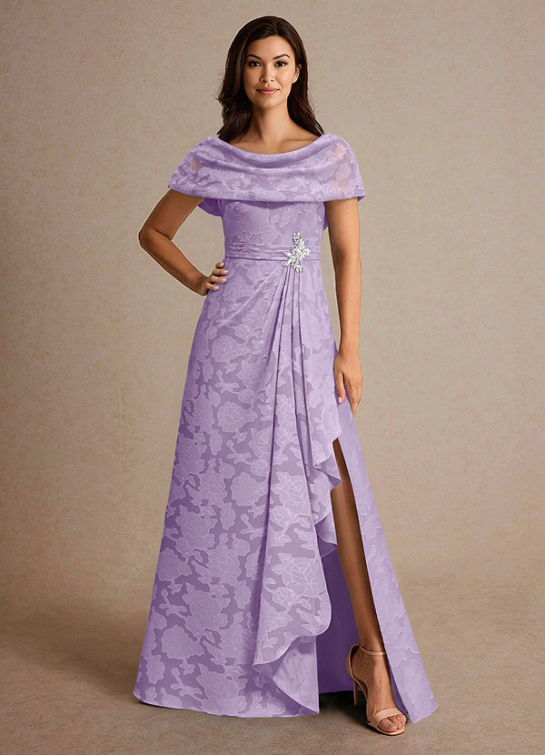 Azazie Branford Brautmutterkleider A-Linie Plissee Blumen-Burnout Kleid Flieder image1