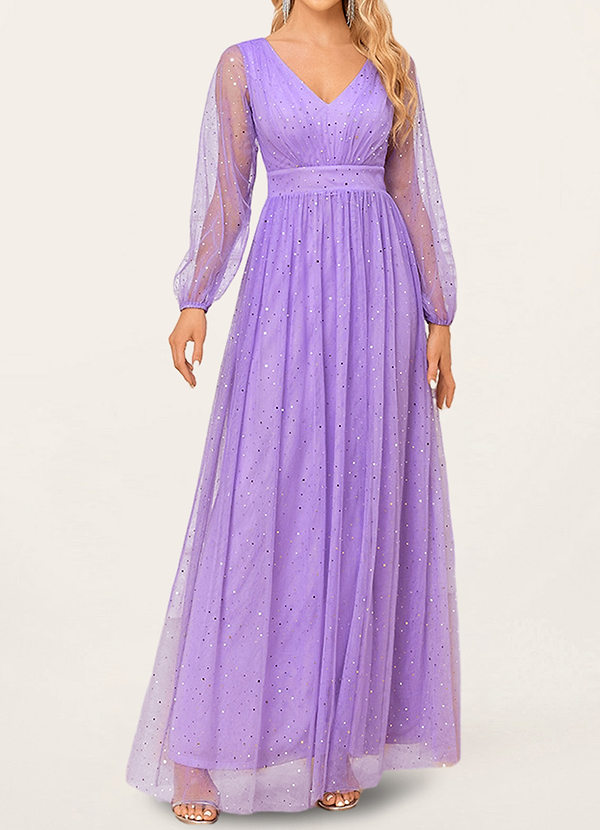 Lilac Manhattan Lilac Sparkly Long Sleeve Maxi Dress Dresses Azazie