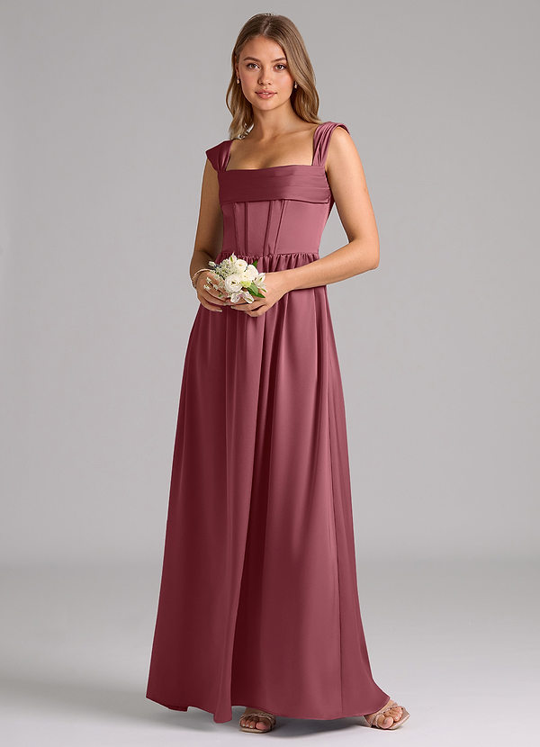 Azazie Hattie Bridesmaid Dresses Desert Rose A-Line Corset Stretch Satin Dress image1