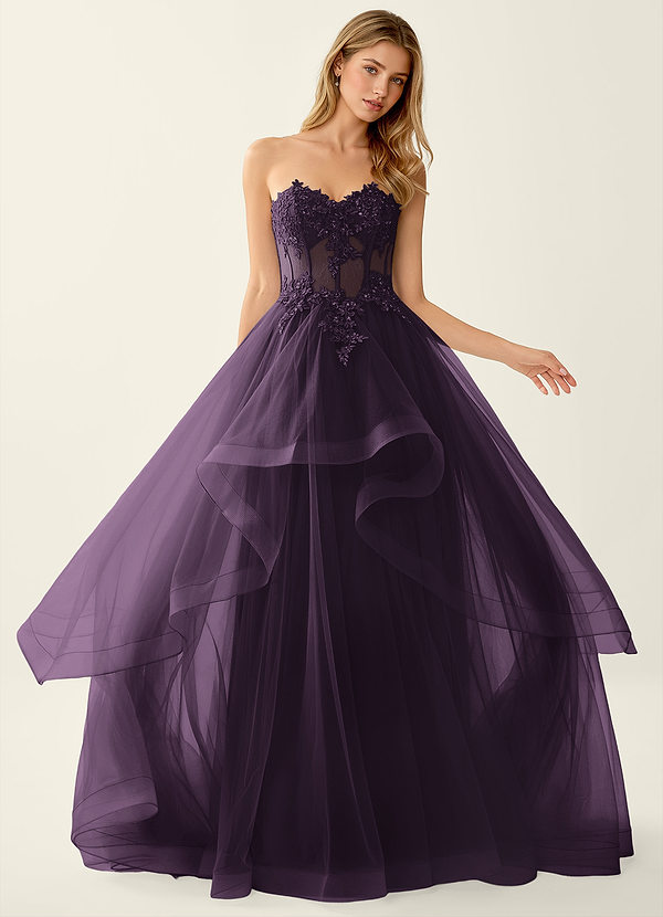 Anais Mörklila Korsettbalklänning med snörning och volang i spets image1