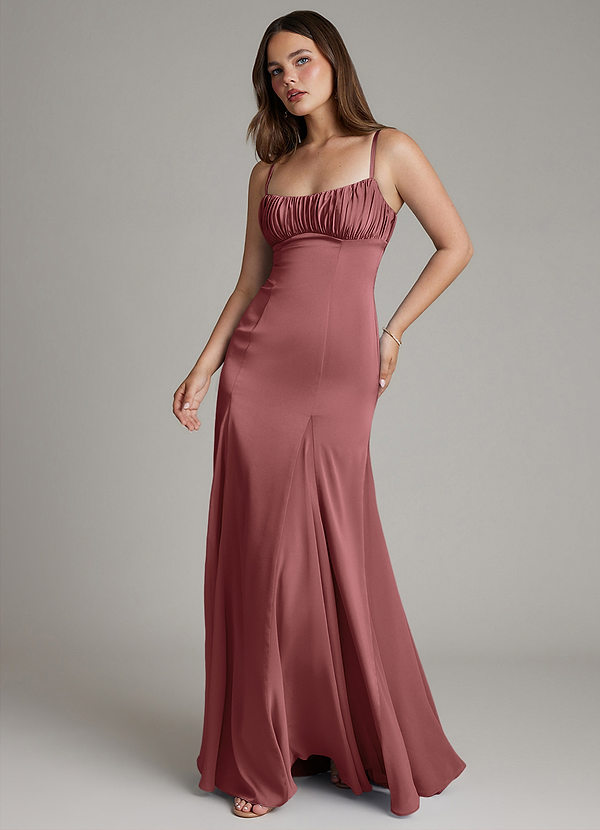 Azazie Avira Suknie dla druhen Syrena Satyna elastyczna Do ziemi Sukienka image1