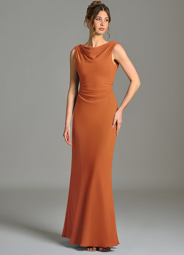 Azazie Kieryn Bridesmaid Dresses Cinnamon Mermaid Pleated Chiffon Dress image1