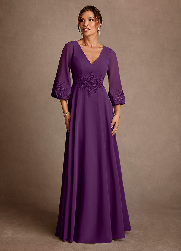 Azazie Yorba Abiti da Mamma Sposa Abito A-Line in Chiffon Pizzo Uva image1