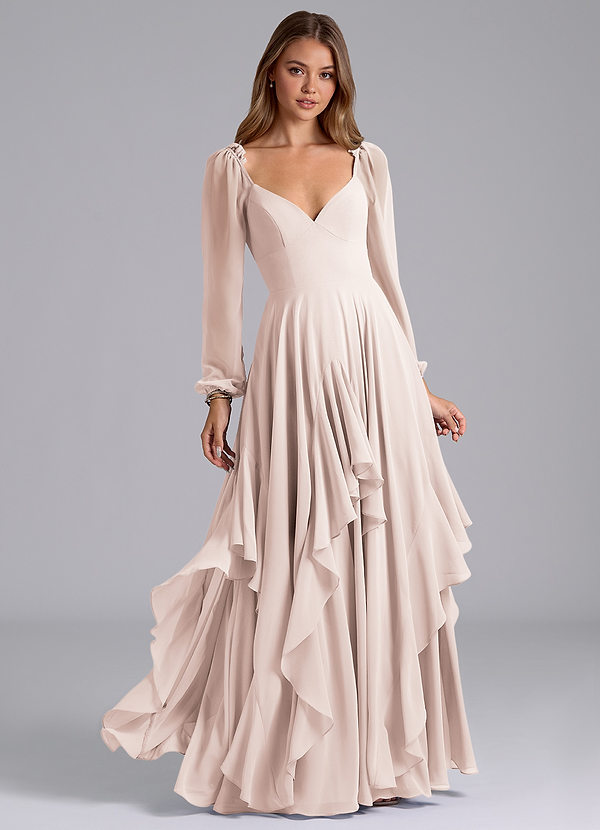 Azazie Karan Bridesmaid Dresses Rose Petal A-Line Long Sleeve Chiffon Dress image1
