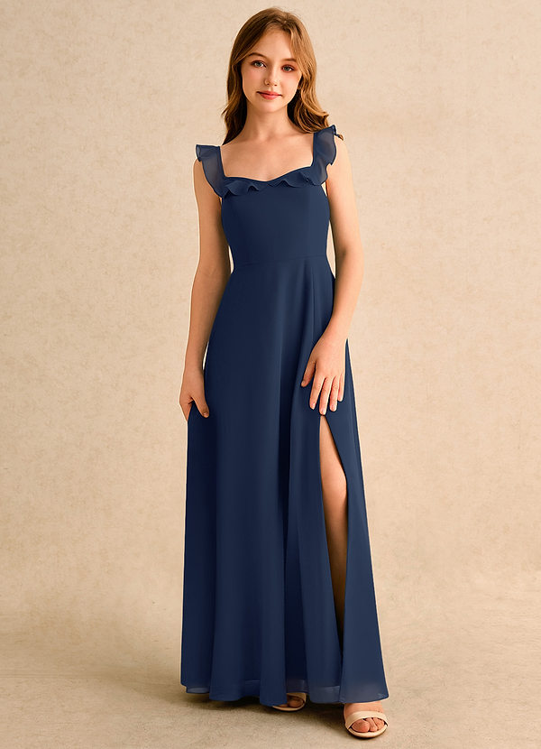 Azazie Chip Girls Formal Flower Girl Dresses Dark Navy A-Line Sleeveless Chiffon Dress image1