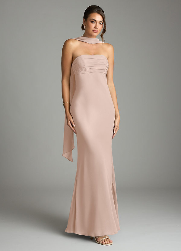 Azazie Saylor Vestidos de dama de honor Vestido Rosa Inglesa de Gasa de Corte Sirena con Palabra de honor image1