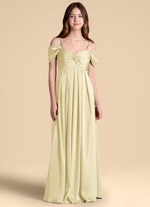 Azazie Kaitlynn Junior Vestido de Sorbete De Limón de Satén Elástico de Corte en A con Vestidos sin tirantes image1