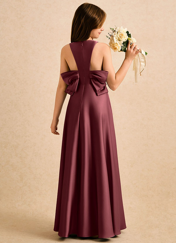 Azazie Nisha Girls Formal Sukienki dla dziewczynek sypiących kwiaty Linia A Pofałdowany Satyna elastyczna Długość podłogi Sukienka image1