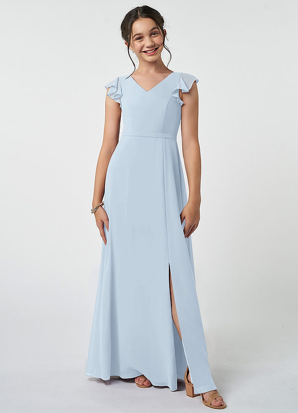 Azazie Claudine A-Line Pleated Chiffon Floor-Length Junior Bridesmaid Dress image1