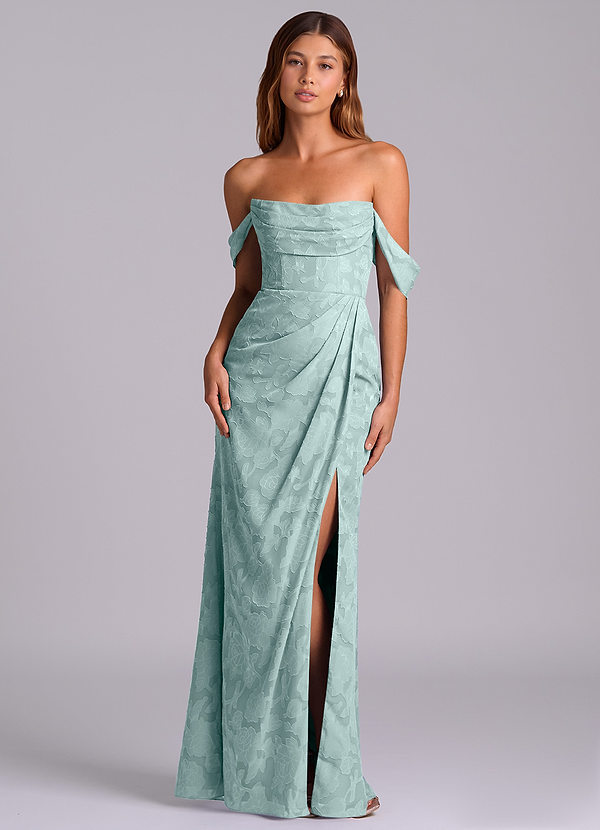 Azazie Johana Suknie dla druhen Syrena Zza ramienia Kwiatowe wypalenie Do ziemi Sukienka image1