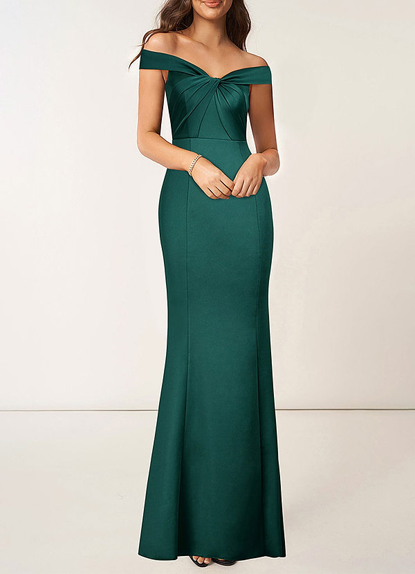 front Classic Glam Dark Emerald Off-The-Shoulder Merimaid Maxi Dress