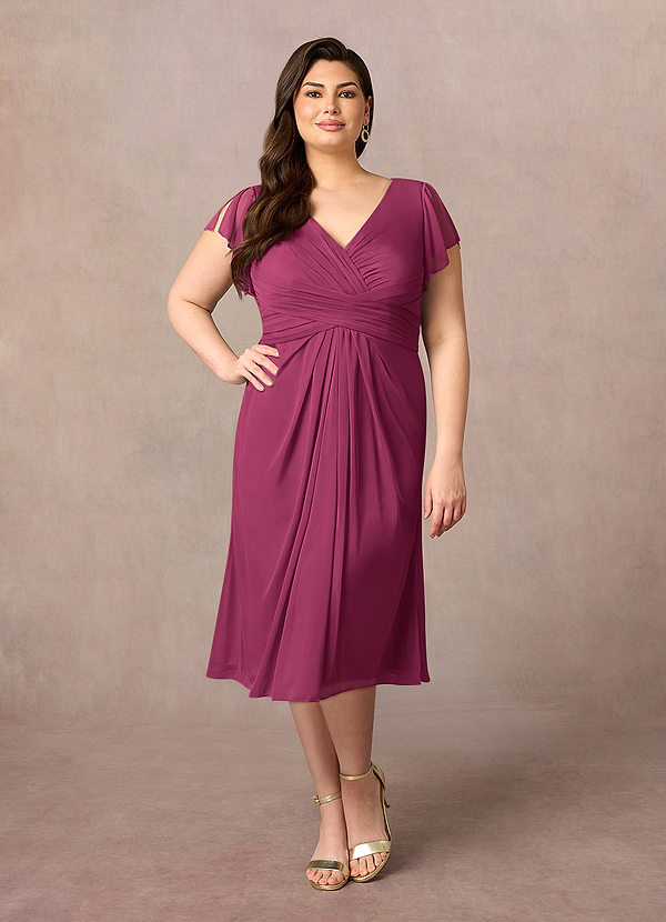 Azazie Vera Abiti da Mamma Sposa Abito A-Line in Maglia con Scollo a V a Pieghe Gelso image1