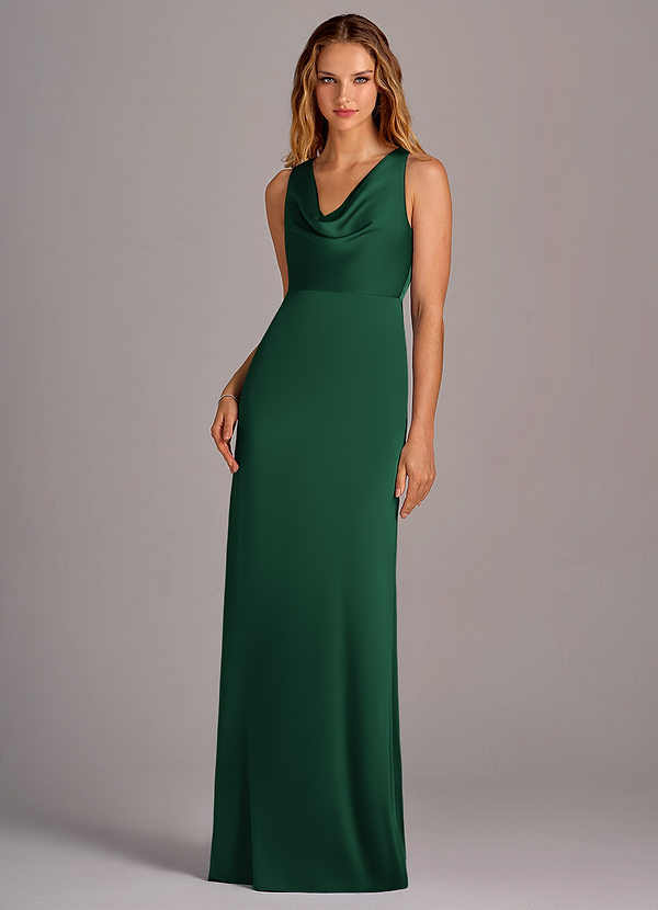 Azazie Wrenlee Bridesmaid Dresses Dark Green A-Line Stretch Satin Dress image1