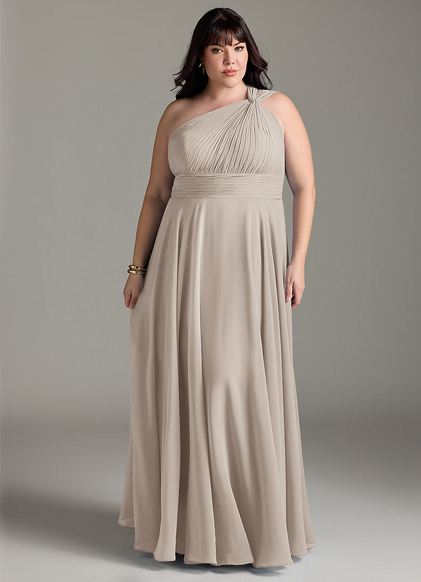 Azazie Charlize Bridesmaid Dresses Frost A-Line One Shoulder Chiffon Dress image1