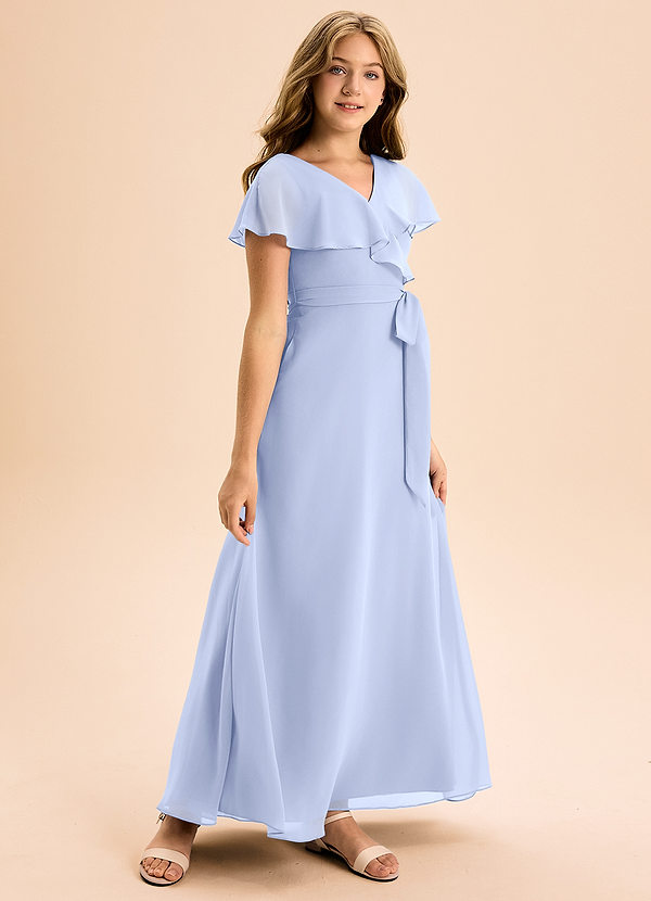 Azazie Lainey Junior Abito A-Line in Chiffon Con Tasche Ghiaccio image1