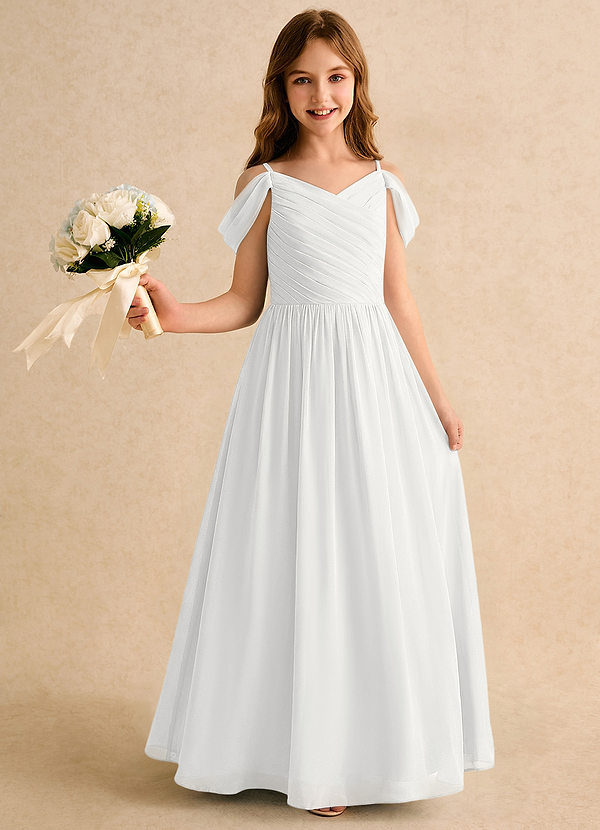 Azazie Chelo Junior Formal Vestidos de Niña de Flores Vestido de Blanco de Gasa de Corte en A con Plisado image1