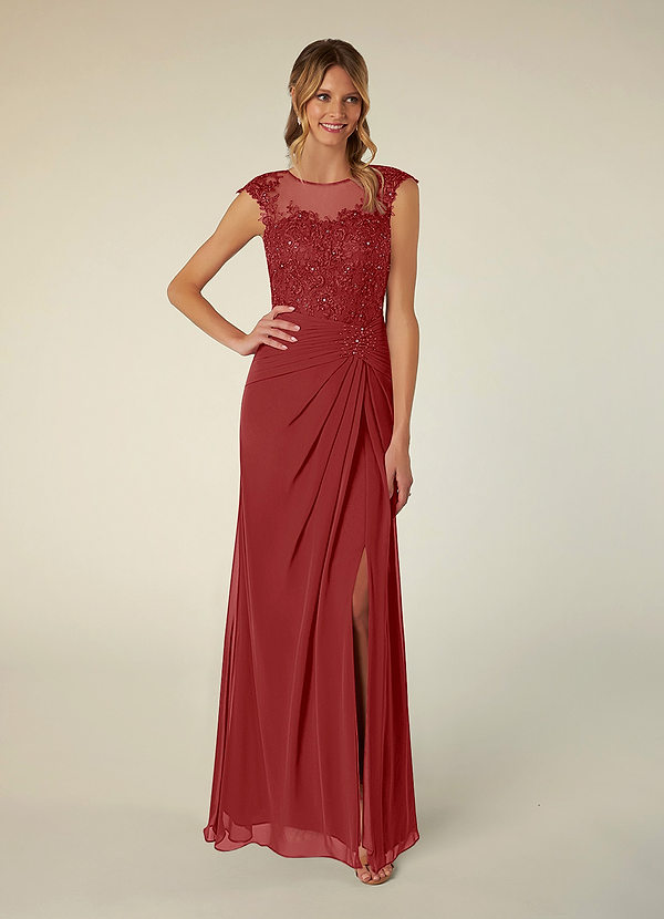 Azazie Libby Mother of the Brides Dresses Rust A-Line Scoop Sequins Chiffon Dress image1