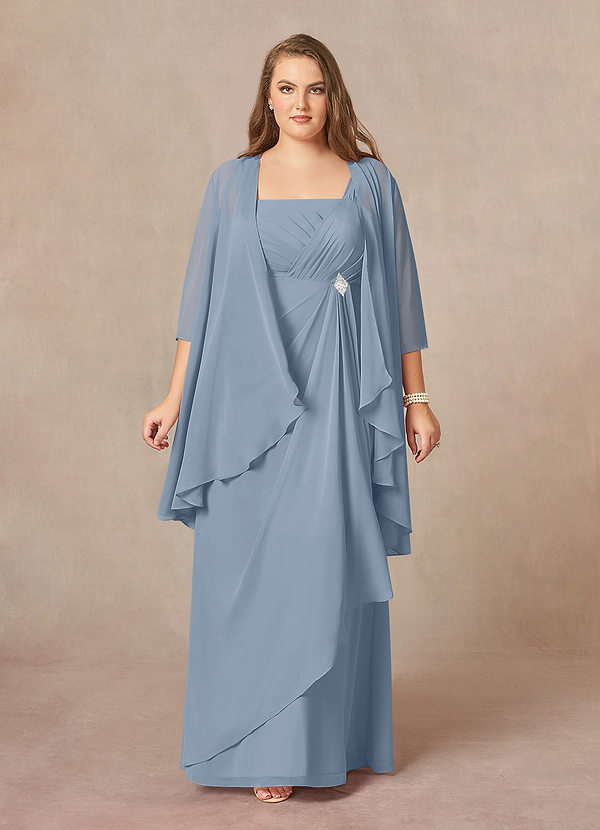 Azazie Weisz Brautmutterkleider A-Linie Quadratischer Ausschnitt Gefaltet Chiffon Kleid Staubblau image1