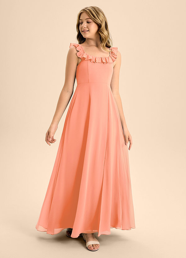 Azazie Callie Junior A-Linie Gestreift Chiffon Kleid Sonnenuntergang image1