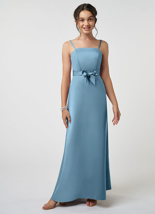 Azazie Anina Junior Robe Trapèze en Satin extensible Arc Acier Bleuté image1