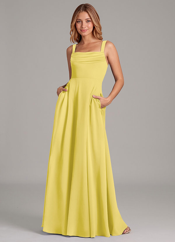 Azazie Shaude Bridesmaid Dresses Canary A-Line Pleated Chiffon Dress image1