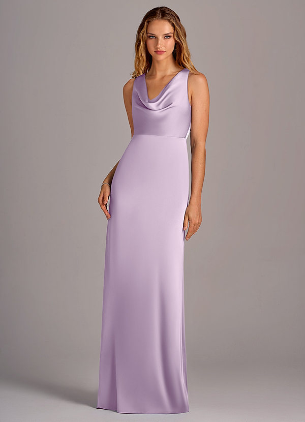 Azazie Wrenlee Bridesmaid Dresses Frosted Lilac A-Line Stretch Satin Dress image1