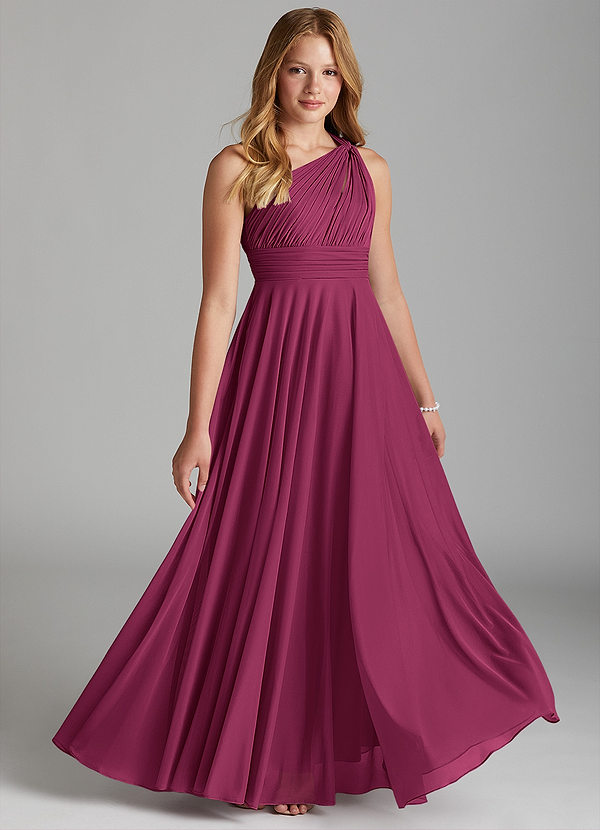 Azazie Charlize Junior Mulberry A-Line Mesh Dress image1