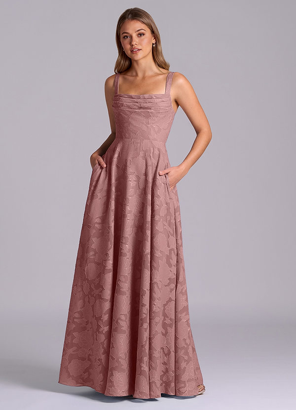 Azazie Shaude Bridesmaid Dresses Dusty Rose A-Line Pleated Floral Burnout Dress image1
