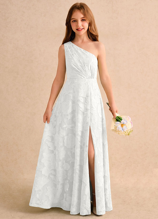 Azazie Pudles Girls Formal Sukienki dla Dziewczynki Sypiącej Kwiaty Litera A Na jedno ramię Kwiatowe wypalenie Do podłogi Sukienka image1