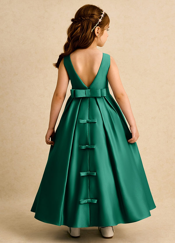 Azazie Mapel Robes de Fillette d'Honneur Robe Princesse en Mat Satiné Plissée émeraude image1