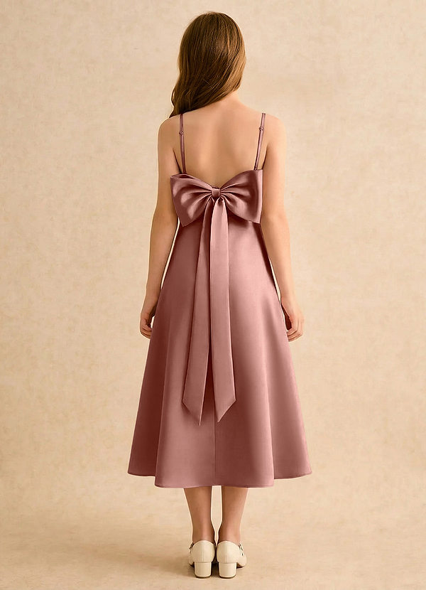 Azazie Jaella Girls Formal Bloemenmeisjes Jurken A-Lijn Jurk van Mat Satijn Geplooid Ceder Roos image1