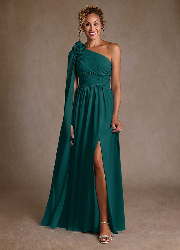 Azazie Lancaster Abiti da Mamma Sposa Abito A-Line in Chiffon Monospalla Verde Pavone image1
