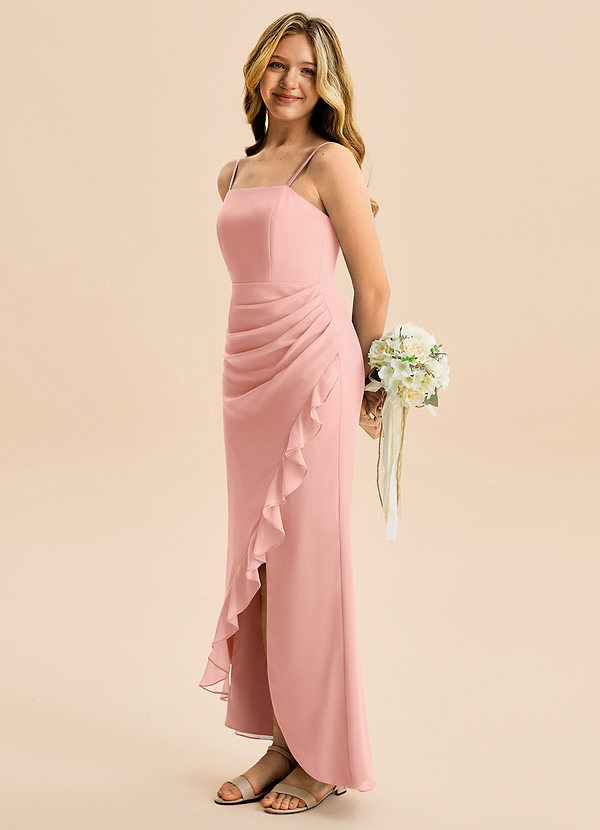 Azazie Buzzy Junior Rosette Sheath Pleated Chiffon Dress image1