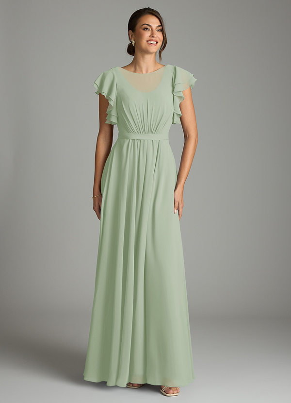 Azazie Daphne Modest Bridesmaid Dresses A-Line Ruffled Chiffon Floor-Length Dress image1