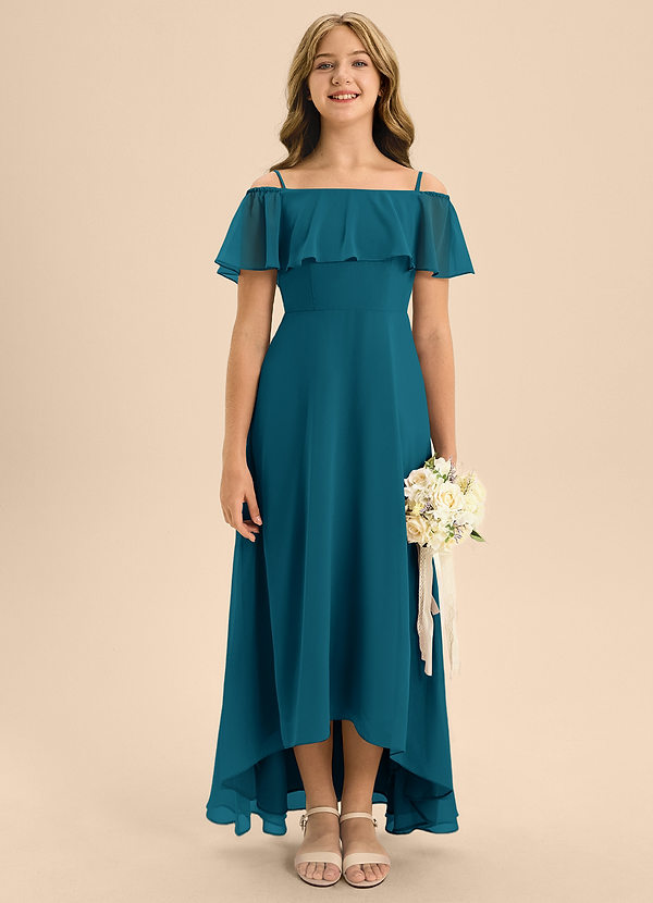 Azazie Maggie Junior Ink Blue A-Line Off the Shoulder Chiffon Dress image1