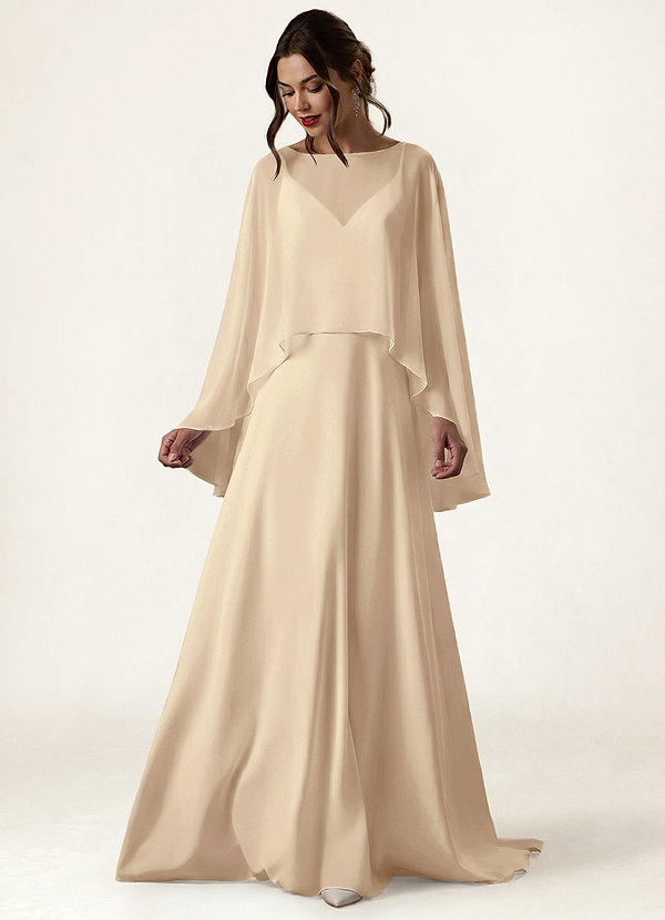 front Azazie Matching Color Chiffon High Low Sheer Cape