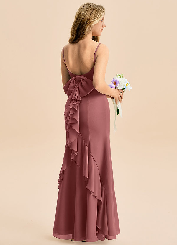 Azazie Lioren Junior Vestido de Amatista de Gasa de Corte Sirena con Lazo image1