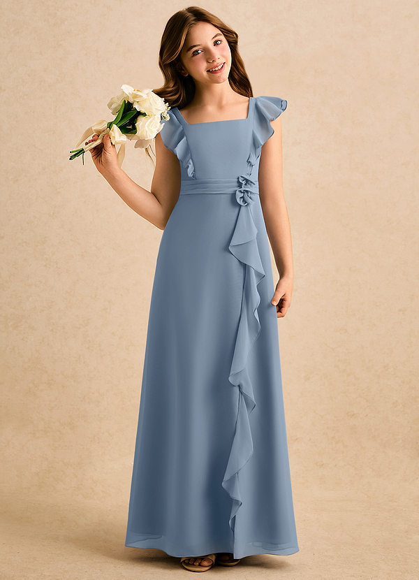 Azazie Soso Girls Formal Blomsterpigekjoler A-Line Plisseret Chiffon Gulv-længde Kjole image1