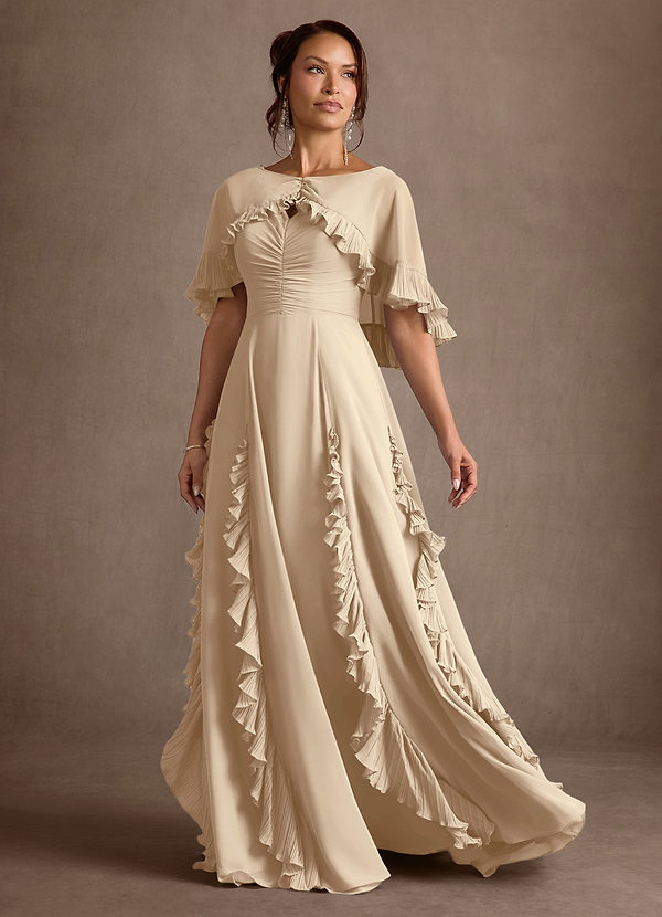 Azazie Darla Vestidos para la madre de la novia Vestido Champán de Gasa de Corte en A con Drapeado image1