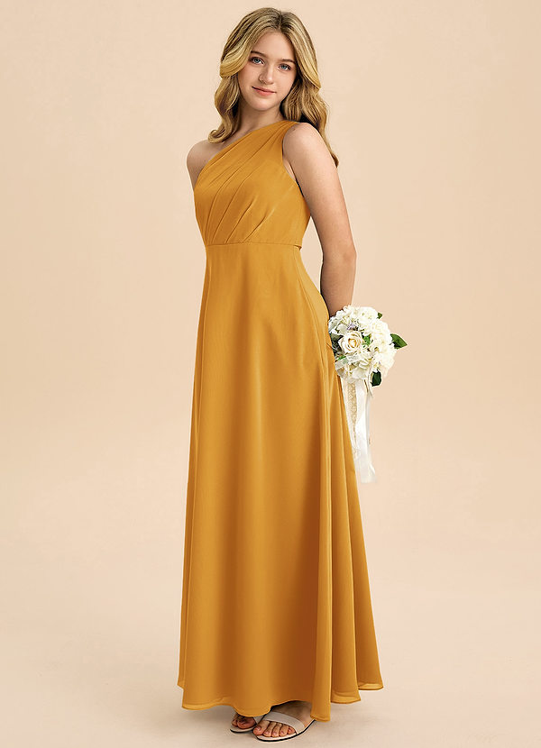 Azazie Phaedra Junior Butterscotch A-Line Pleated Chiffon Dress image1