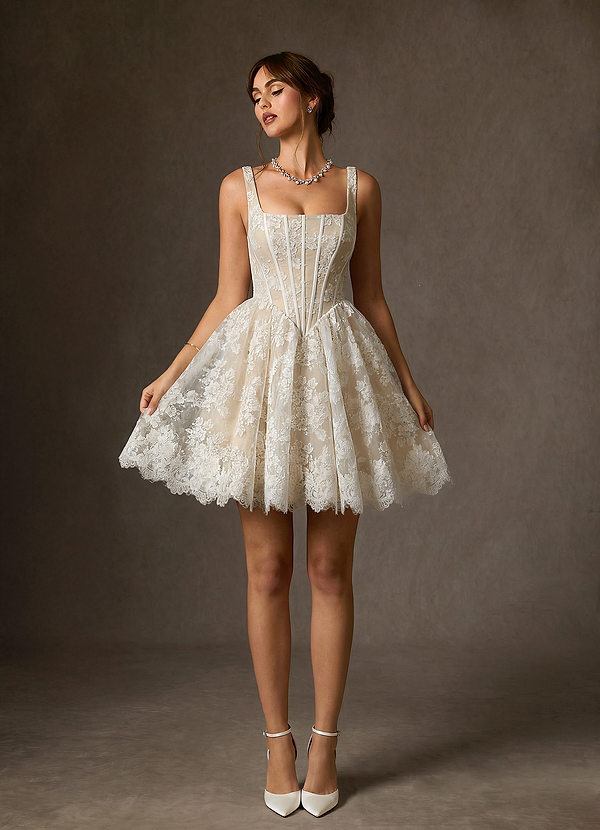 Azazie Nolicia Trouwjurken Jurk van Kant met Baljurk Vierkante halslijn Diamant Wit Champagne image1