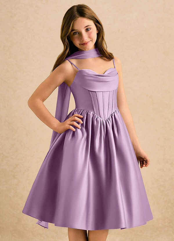 Azazie Shona Girls Formal Bloemenmeisjes Jurken A-Lijn Jurk van Mat Satijn Sweetheart Halslijn Blauweregen image1